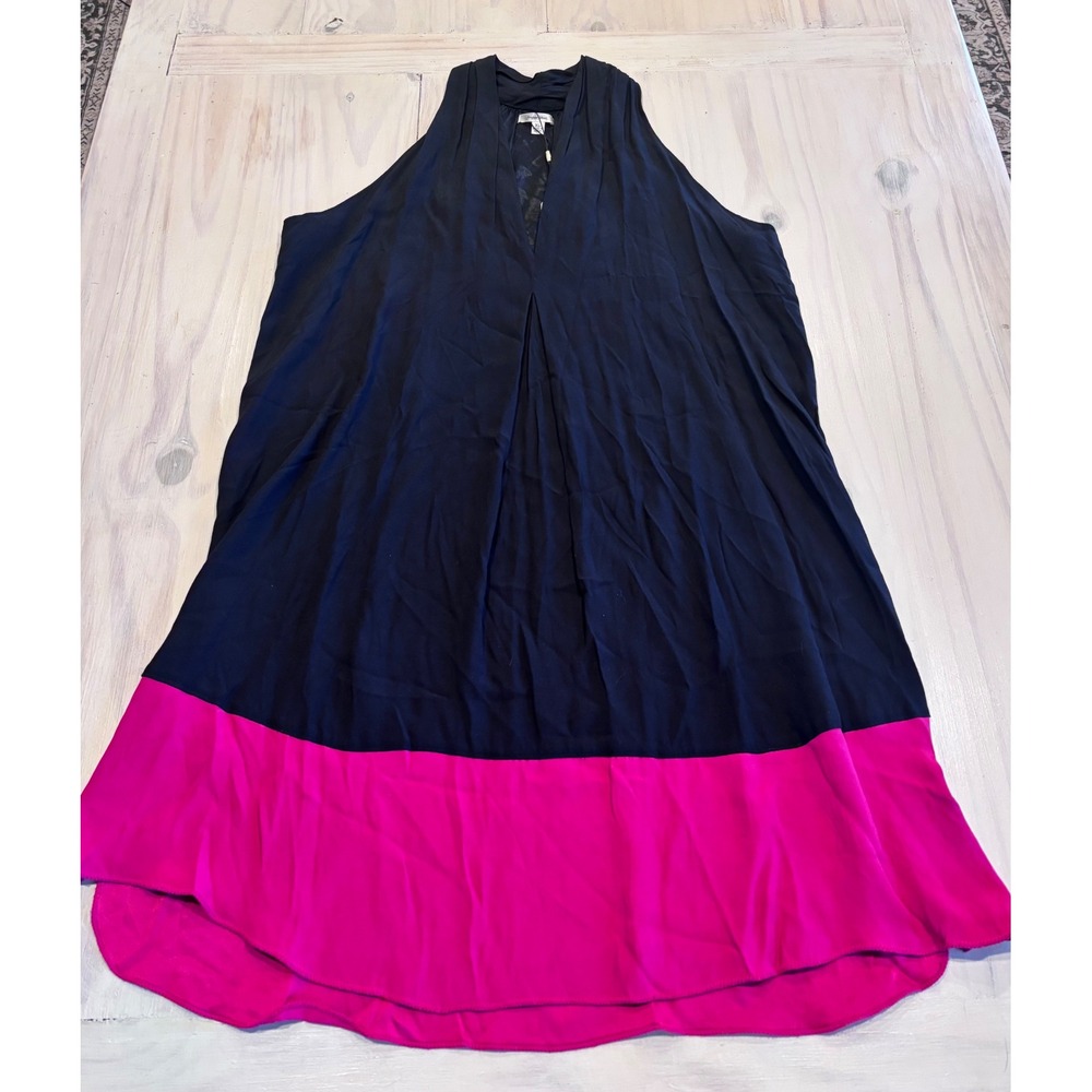 Sophie Max Studio Linda Halter Dress XL Black Pink Colorblock Pleated New